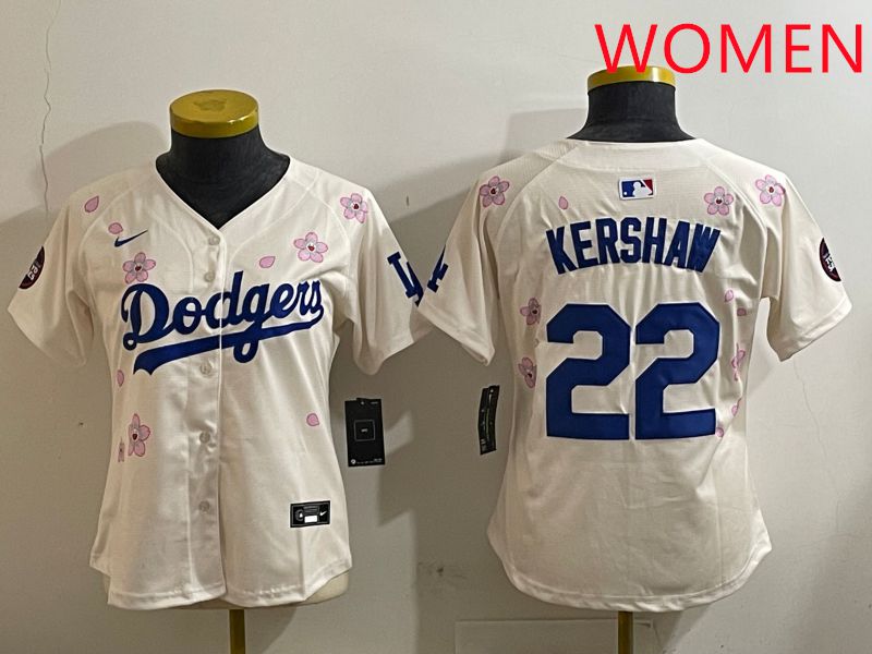 Women Los Angeles Dodgers #22 Kershaw Cream Sakura Edition 2025 Nike MLB Jersey style 5->women mlb jersey->Women Jersey